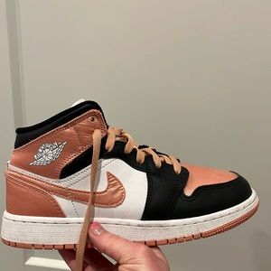 Nike Air Jordan high top shoes. 4.5 kids. metallic coral, black,white.